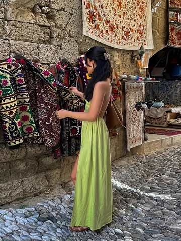 Sexy Halter Maxi Kleid Für Damen Tiefer V-Ausschnitt Rückenfrei Seitenschlitz Ärmellos Einfarbig Urlaub Sommer Kleid