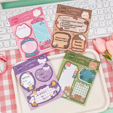 Kawaii Cartoon Shaped Sticky Notes Paper Self-Adhesive Memo Pads For Handbook Journaling School Office Cute Animal Patterns