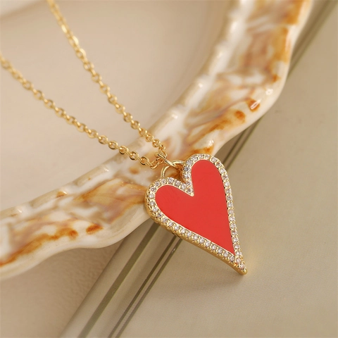 Mode Rote Emaille Anhänger Halskette Für Damen Vergoldete Kupfer Herz Apfel Lippen Socke Halskette Valentin Weihnachten Schmuck