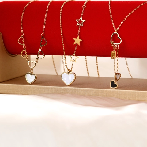 Heart Pendant Necklace Stainless Steel Gold Plated Multi Layer Clavicle Chain Sweet Cool Style For Women Elegant Jewelry