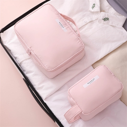 Wasserdichte Make-up Tasche Aus Oxford Stoff Tragbarer Reise Kosmetik Organizer Mit Griff Pinselfächern Große Kapazität