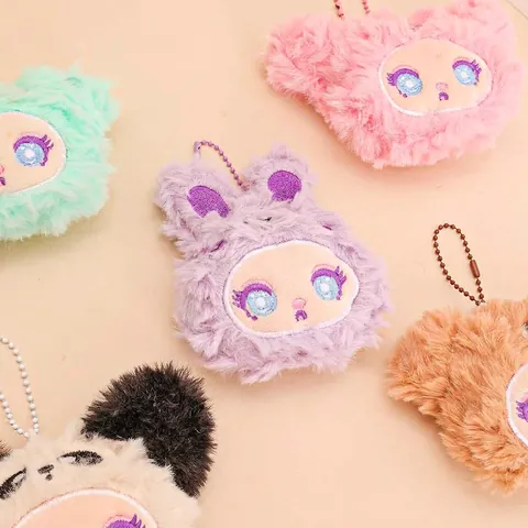 Simpatico Portachiavi Animale In Peluche Ciondolo Bambola Ricamata In Ecopelliccia Per Borse