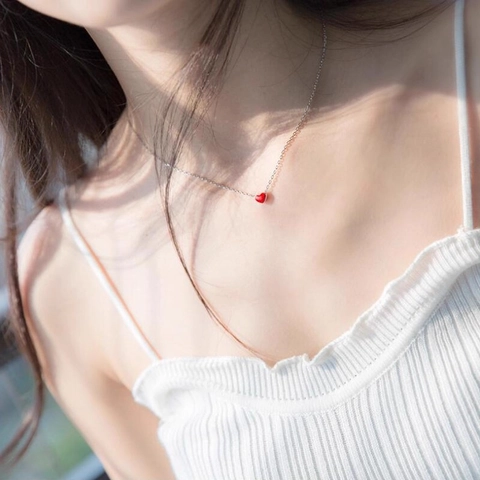 Collar Colgante Corazón Rojo Cobre Esmalte Simple Geométrico Cadena Clavícula Joyería Dulce Estilo Coreano Para Mujer