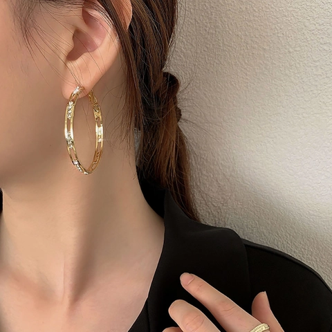 Alloy Strass Creolen Mit 925 Sterling Silber Ohrstecker Großer Geometrischer Mode Schmuck Für Frauen