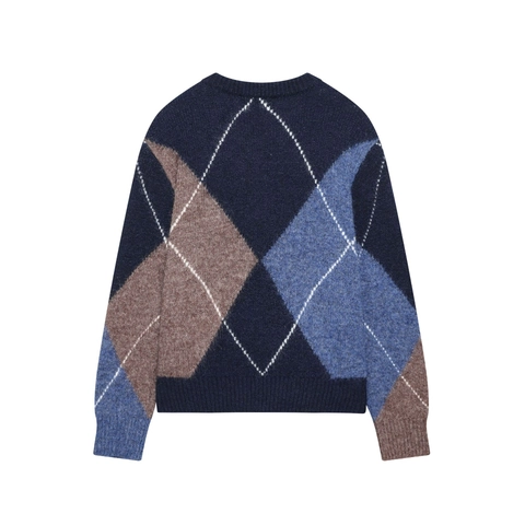 Maglione In Maglia A Rombi Da Donna Girocollo Maniche Lunghe Poliestere Stile Retro Preppy Top Casual