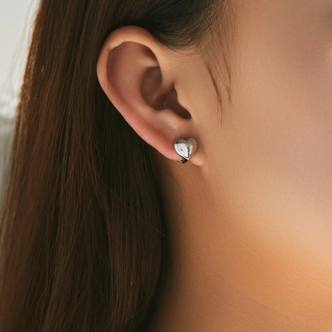 925 Sterling Silver Heart And Star Hoop Earrings Polished Minimalist Geometry Jewelry Gift For Women Girls Elegant