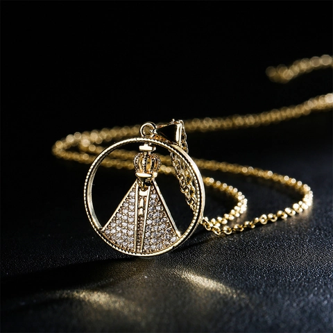 Collier Pendentif Notre Dame D'Aparecida Cuivre Plaqué Or Véritable Religieuse Vierge Marie Avec Zircon Pour Femmes