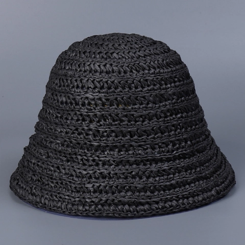 Women Handcrafted Straw Bucket Hat Foldable Paper Summer Beach Sun Protection Breathable Solid Color Fashion