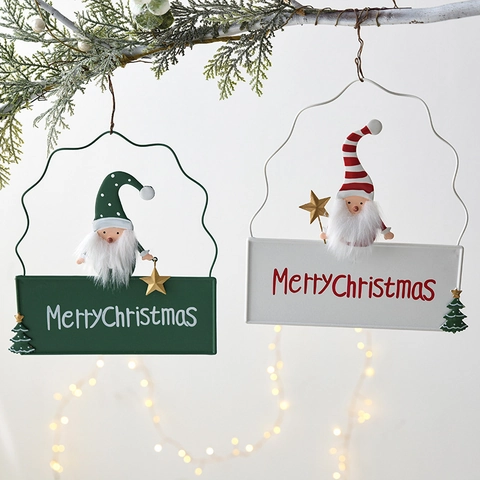 Christmas Welcome Door Sign Iron Metal Fabric Hanging Plaque Santa Gnome Snowman Elk Ornament Rustic Wall Yard Decor