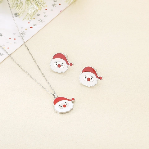 Collar Y Pendientes De Papá Noel Joyería De Acero Inoxidable Esmalte Dibujos Animados Navidad Para Mujer