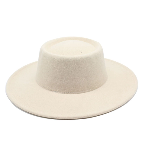 Cappello Fedora Boater Feltro Di Lana Tesa Larga Testa Piatta Stile Britannico Vintage Per Uomo Donna