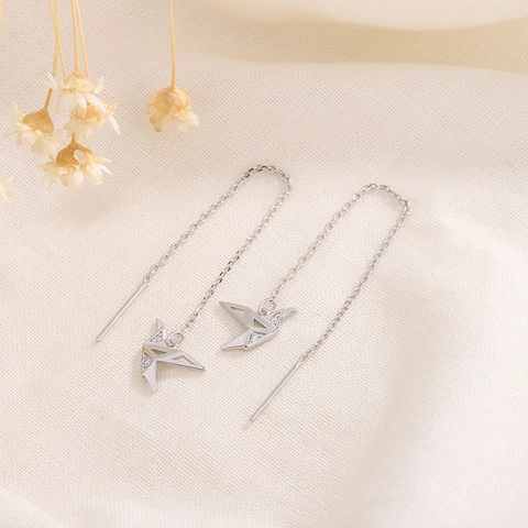 Pendientes De Cadena Grulla De Papel Origami Cobre Plateado Con Circonita Borla Larga Joyería Elegante Para Mujer