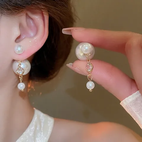 Orecchini Con Künstliche Perle Doppia Faccia Con Perno In Argento Sterling 925 Rame Zircone Elegante Stile Francese Per Donna