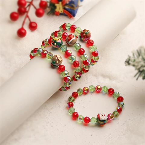 Christmas Beaded Bracelet With Polymer Clay Alloy Enamel Santa Snowman Tree Charms Holiday Jewelry Gift For Women