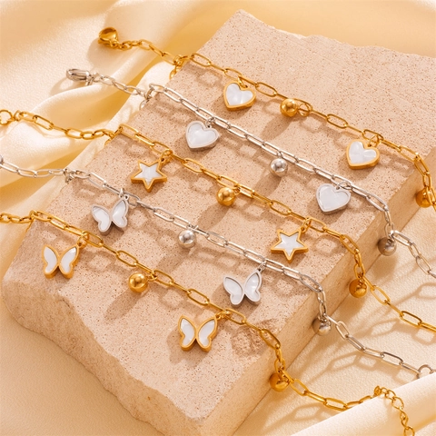 Roestvrijstalen Armband Enkelbandje Voor Dames Hart Ster Vlinder Bedeltjes Paperclip Ketting Sieraden