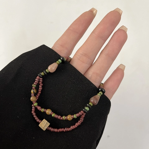 Bohemian Ethnic Beaded Necklace And Bracelet Seed Bead Dalmatian Stone Wood Toggle Clasp Handmade Jewelry For Women