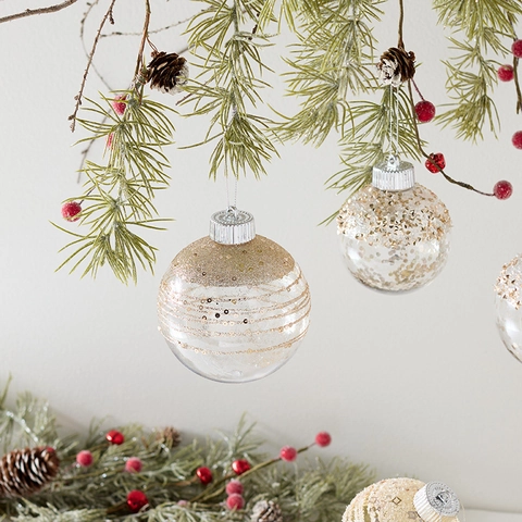 Palline Di Natale Trasparenti Oro Champagne Dipinte Glitter Paillettes Decorazione Albero Feste Lusso Addobbi Sospesi