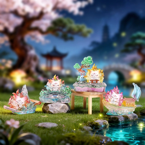 Mythical Celestial Fox Blind Box Figure Resin Plastic Electroplated LED Light Up Desk Ornament Ancient Style Gift