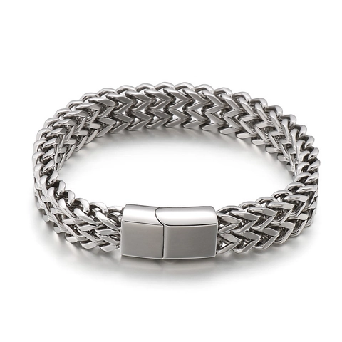 Pulsera De Cadena Trenzada De Doble Fila Para Hombre De Acero De Titanio Eslabón De Trigo Joyería Punk Hip Hop Con Hebilla Magnética
