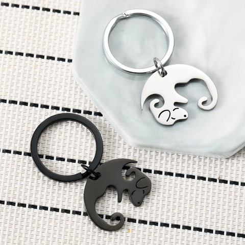 Porte-clés Chien Acier Inoxydable Yin Yang Puzzle Pendentif Sac À Dos Cadeau Complémentaire Pour Couples Amants Dessin Animé