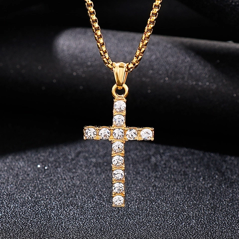 Heren Hip Hop Kruis Hanger Ketting Roestvrij Staal Iced Out Zirkoon Strass Verguld Punk Gothic Box Ketting
