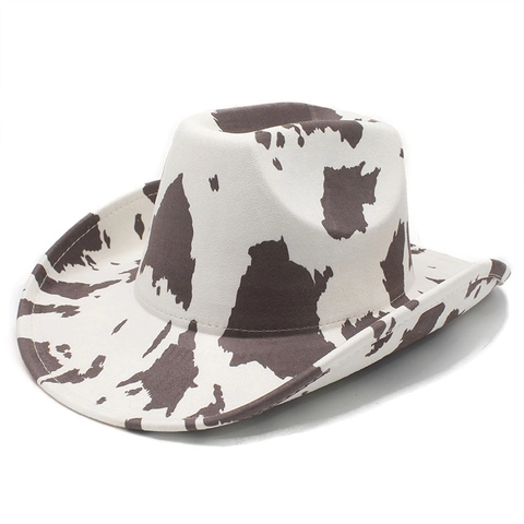 Cappello Da Cowboy Western Stampa Mucca Scamosciato Tesa Larga Retro Jazz Outdoor Party Protezione Solare Uomo Donna