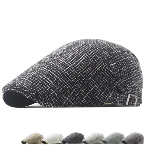 Béret Rétro Coton Lin Respirant Style Britannique Casquette Plate Pare-soleil Ajustable