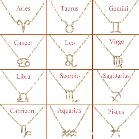Zirconia Zodiac Constellation Pendant Necklace Copper Real Gold Plated 12 Signs Aries Leo Scorpio Libra Fashion Jewelry Gift For Unisex