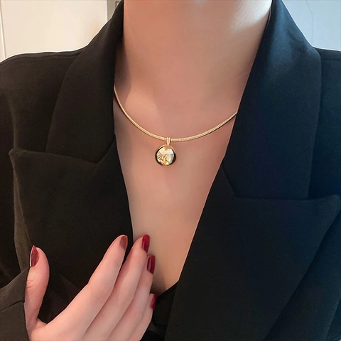 Minimalist Titanium Steel Choker Necklace With Polished Round Ball Pendant Snake Bone Chain For Women Hip Hop Style