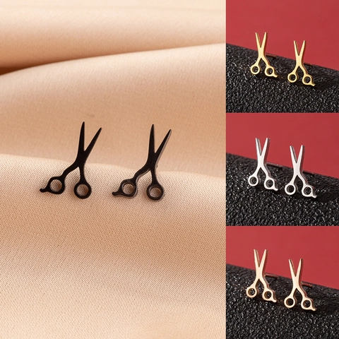 Scissor Stud Earrings Stainless Steel Mini Geometric Novelty Creative Fashion Jewelry For Women Punk Style