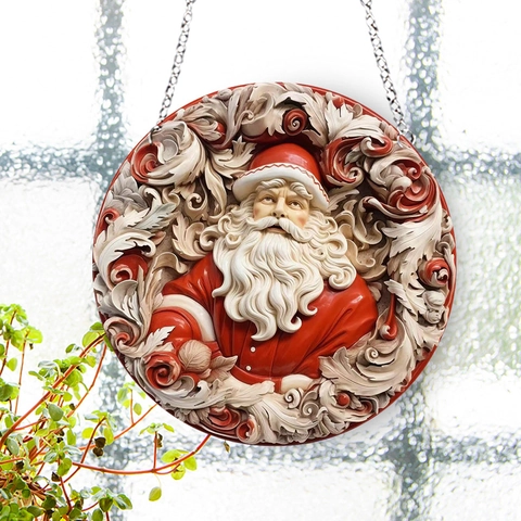 Weihnachtsmann Hängeornament Acryl Rund Relief Deko Anhänger Für Weihnachtsbaum Fenster Tür Haus Feiertag Dekor