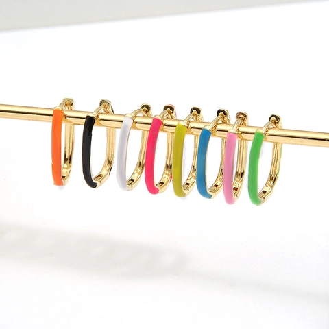 Brass Enamel Oval Hoop Earrings U Shaped Colorful Vintage Minimalist Jewelry For Women