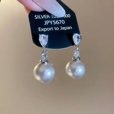 Vintage Elegant Artificial Pearl Drop Stud Earrings With Pear Shape Zircon Inlay 925 Sterling Silver Earring Post For Women
