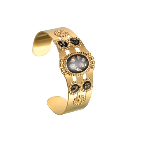 Brazalete Abierto En Forma De C Geométrico Vintage Acero Inoxidable Chapado En Oro Esmalte Pan De Oro Floral Hueco Joyería