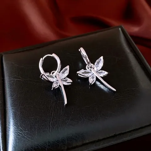 Dragonfly Pendant Hoop Earrings Copper Zircon French Style Luxury Trendy Jewelry For Women Elegant Dainty Accessories