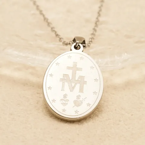 Wundertätige Medaille Halskette 304 Edelstahl Religiöse Jungfrau Maria Oval Retro Porträt Anhänger Vintage Katholischer Schmuck