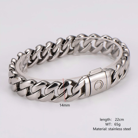 Pulsera Eslabones Cubanos Acero Inoxidable 304 Hip Hop Streetwear Metal Pulido Cadena Pesada Hombres Joyas De Moda