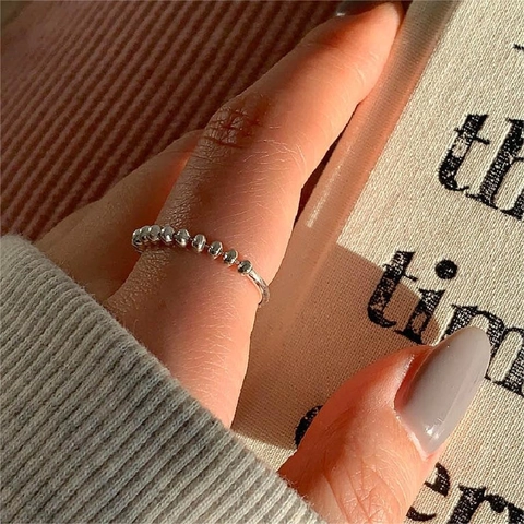 925 Sterling Silver Beaded Ball Ring Geometric Minimalist Dainty Band Fashion Jewelry For Women