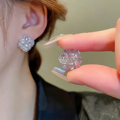 Stereoscopische Vierkante Zirkonia Oorknopjes Met 925 Sterling Zilveren Oorsteker Geometrische Magic Cube Stijl Vrouwen