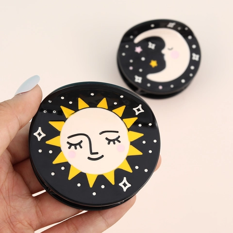 Runde Haarklammer Acetat Sonne Mond Stern Muster Vintage Cartoon Stil Starker Halt Haarspange Damen