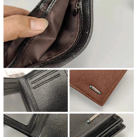 Mens Bifold Wallet Short Litchi Pattern PU Leather Multi Card Slots ID Window Business Casual Vertical Purse