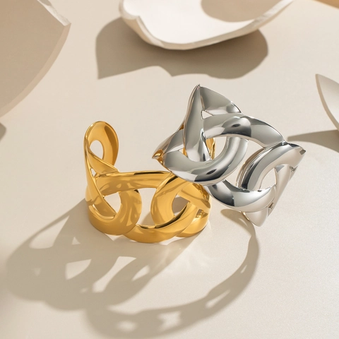 Bracciale Rigido Largo Maglie Vuote Acciaio Inossidabile Cerchio Aperto Grosso Impermeabile Ipoallergenico Gioielli Moda