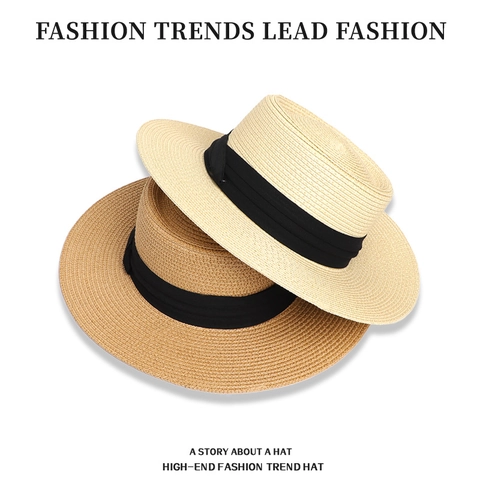 Chapeau Canotier Français Femmes Bord Large Paille Papier Protection Solaire Plage Vacances Élégant Été