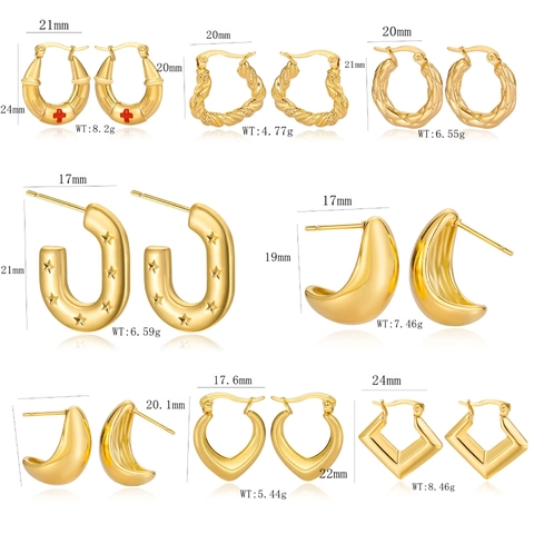 Orecchini A Cerchio E Lobo Geometrici In Acciaio Inossidabile Placcati Oro Cuore Stella Croce Gioielli Di Moda