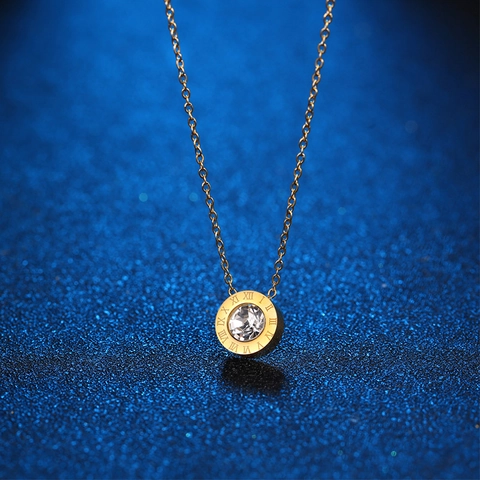 Halsketting Met Romeinse Cijfers Hanger 18K Verguld Roestvrij Staal Met Fonkelende Zirkoon Sieraden Voor Dames Elegant