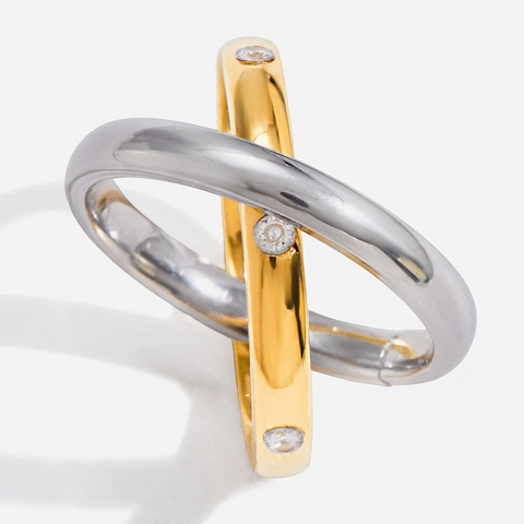 Anello Bicolore Intrecciato Acciaio Inossidabile Placcato Oro 18 Carati Geometrico Con Zirconia Per Donna