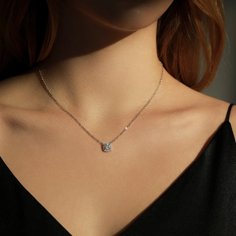 Collar Con Colgante De Moissanita De Lujo Plata De Ley 925 Halo Cuadrado Color D VVS1 Cadena De Clavícula Para Mujer