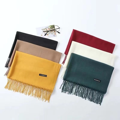 Solid Color Tassel Scarf For Women Men Autumn Winter Soft Warm Cotton Polyester Scarf Large Wrap Shawl Cashmere Feel Scarf