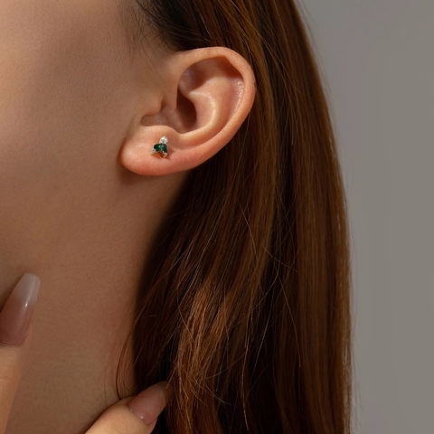 Orecchini a Bottone a Foglia in Argento Sterling 925 Con Perla Artificiale E Strass Verde Gioielli Semplici Stile Coreano Donna