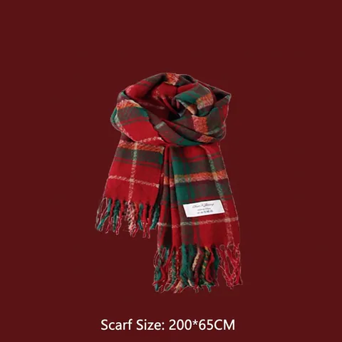 Christmas Red Plaid Scarf For Women Winter Warm Soft Tassel Scarf Knit Argyle Neck Warmer British Style New Year Gift